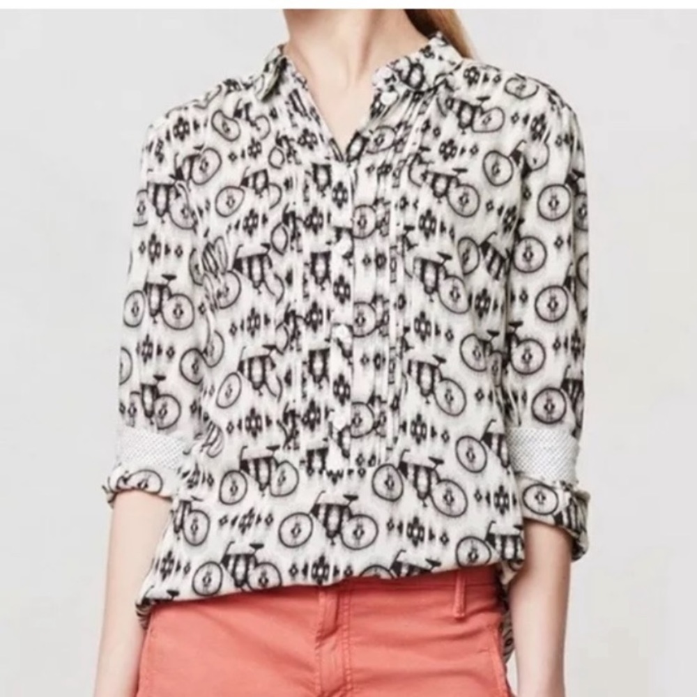 Anthropologie Maeve Bicycle Top Sz 6 black white